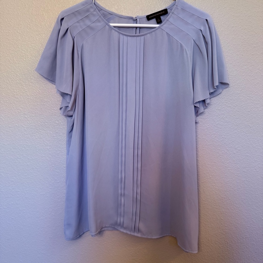 Banana Republic Light Blue Pleated Flutter Sleeve Blouse